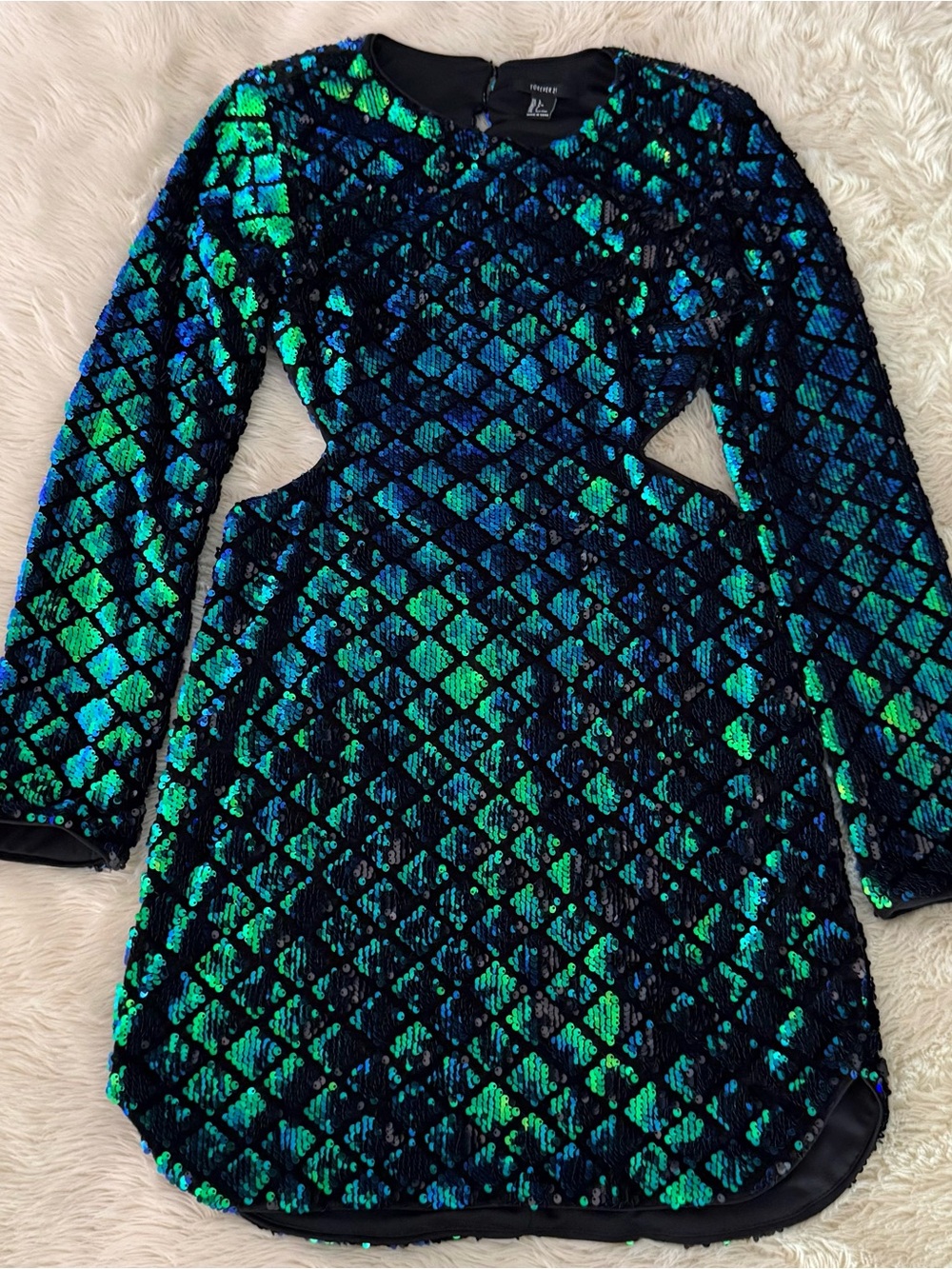 Forever 21 Blue-Green Sequin Cutout Mini Dress
